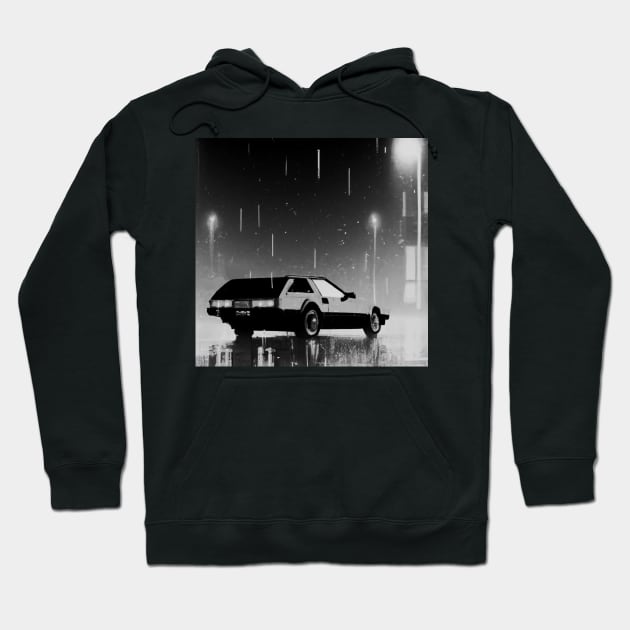 Retro 80s car in the rain black and white Hoodie by SJG-digital